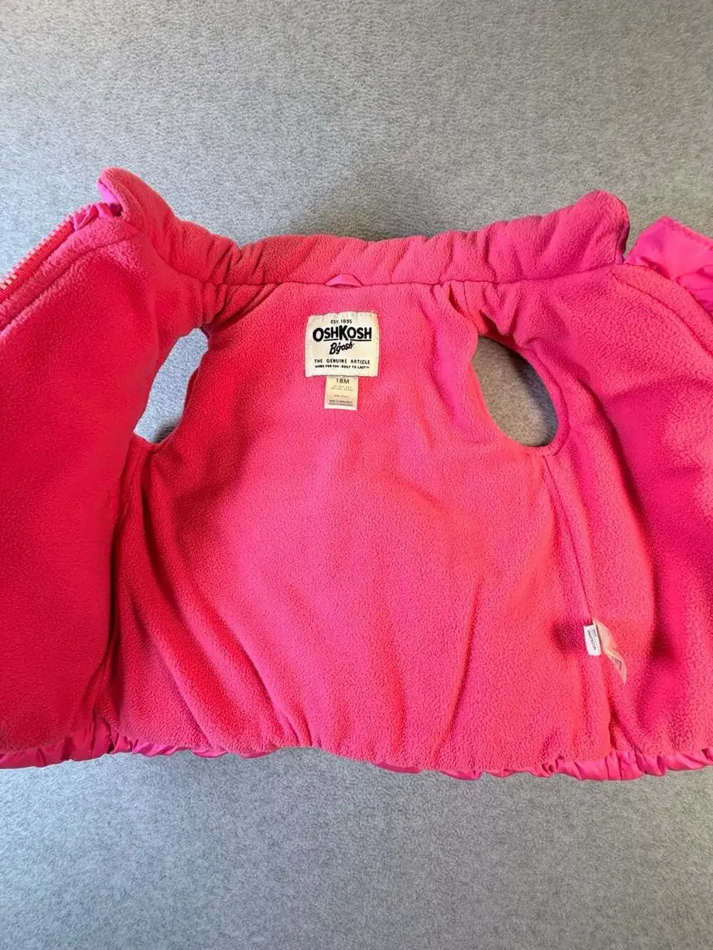 OshKosh B'gosh Puffer Vest Size 18M Hot Pink Fleece Lined